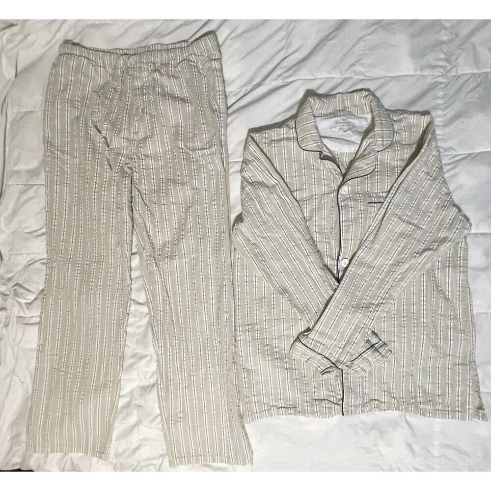 The Vermont Country Store Pajama Set 100% Cotton Striped Lounge Wear Women’s M